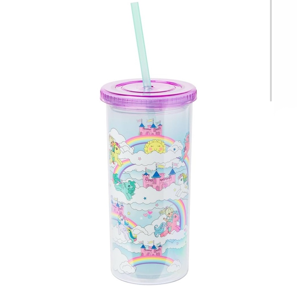 New, My Little Pony Cloud Rainbow Retro Acrylic Tumbler Cup w/ Lid/Straw, 20 oz